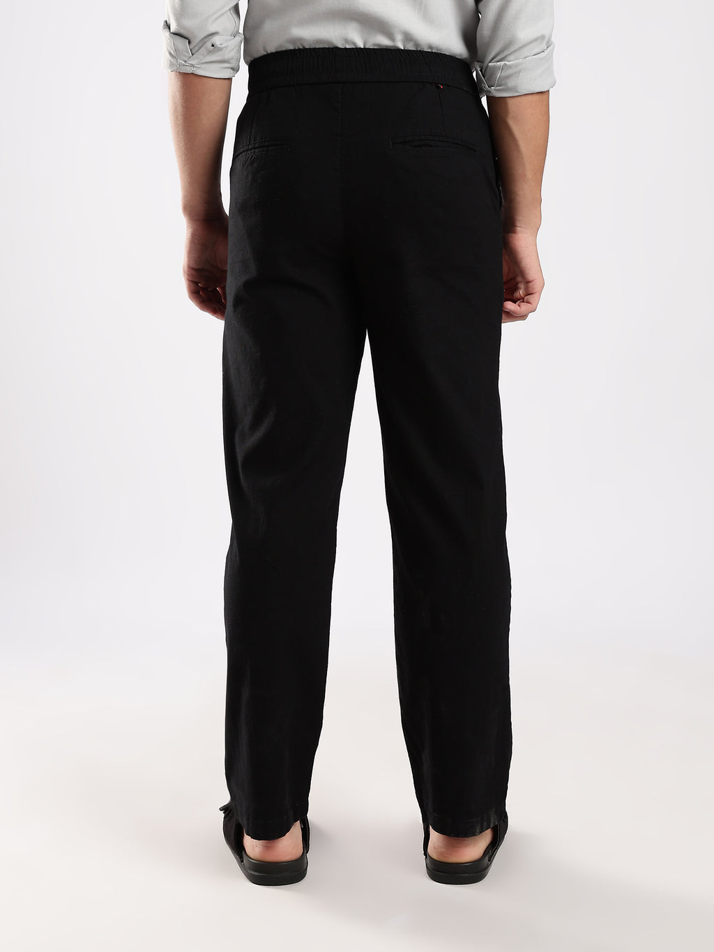 Dredge Men’s Black Linen Blend Relaxed Fit Casual Trousers