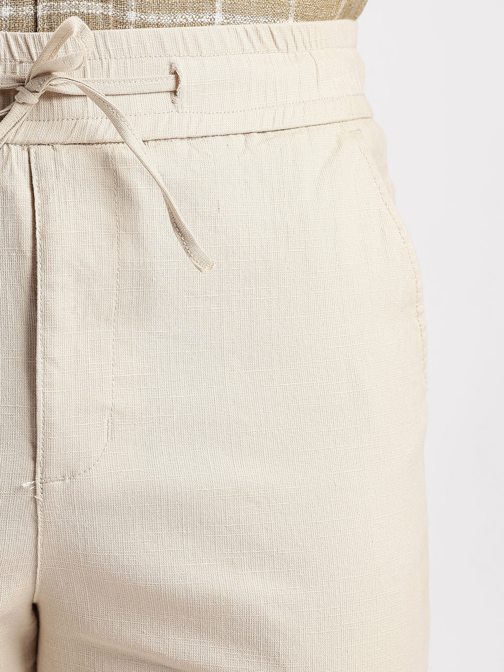 Dredge Men’s Beige Linen Blend Relaxed Fit Casual Trousers