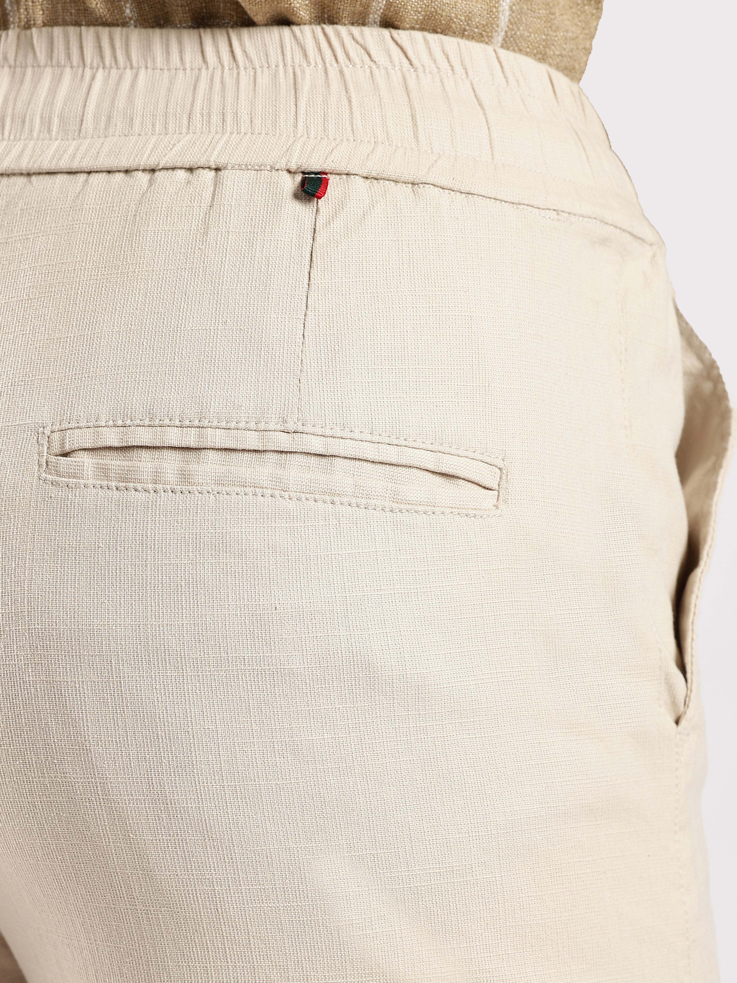 Dredge Men’s Beige Linen Blend Relaxed Fit Casual Trousers