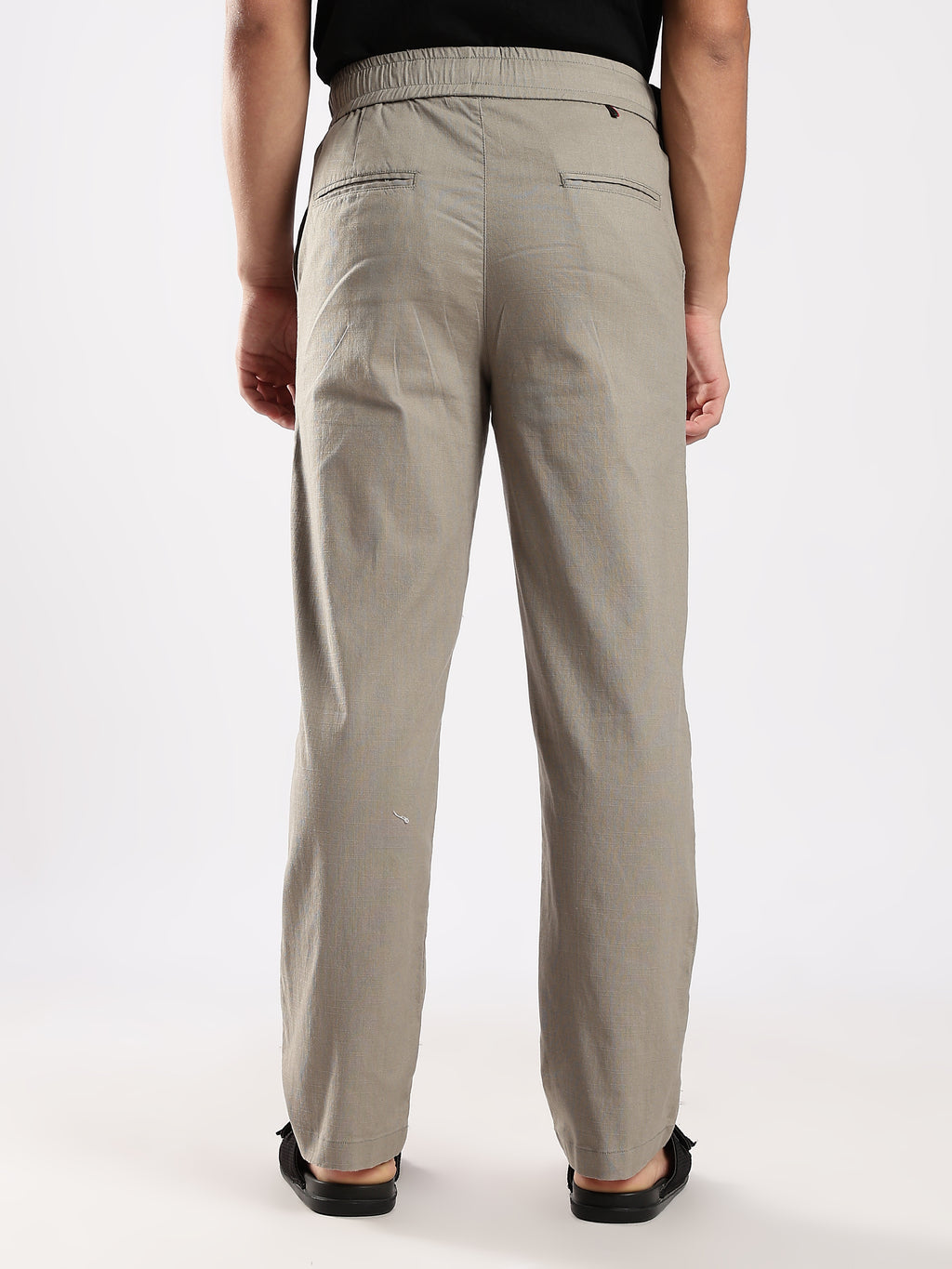 Dredge Men’s Light Olive Green Linen Blend Relaxed Fit Casual Trousers