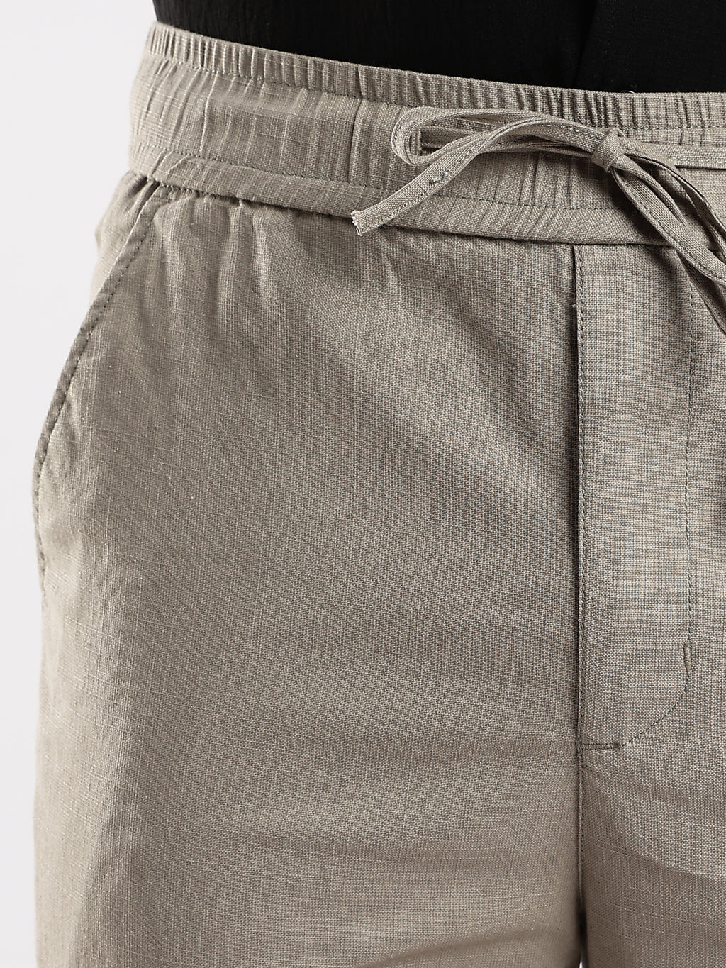 Dredge Men’s Light Olive Green Linen Blend Relaxed Fit Casual Trousers