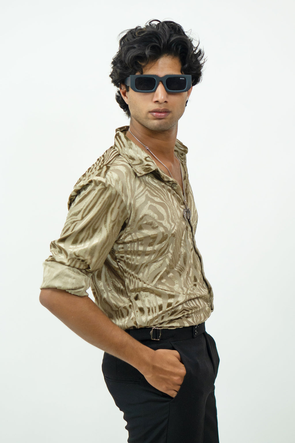 Dredge  Golden Zebra Print Party Wear Dredge