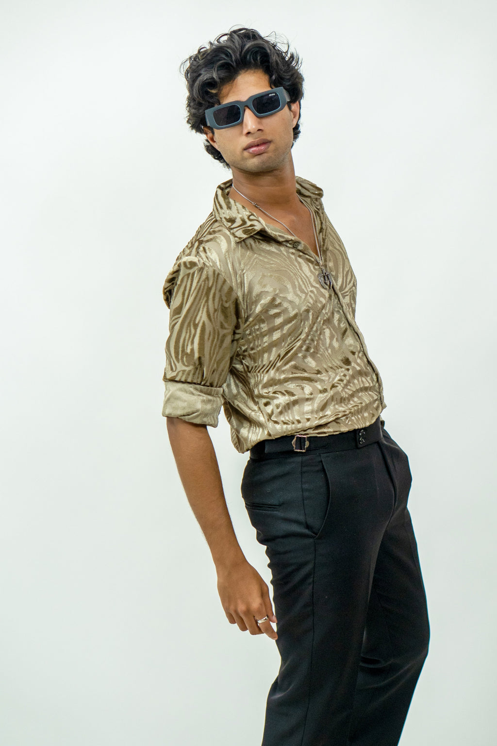 Dredge  Golden Zebra Print Party Wear Dredge