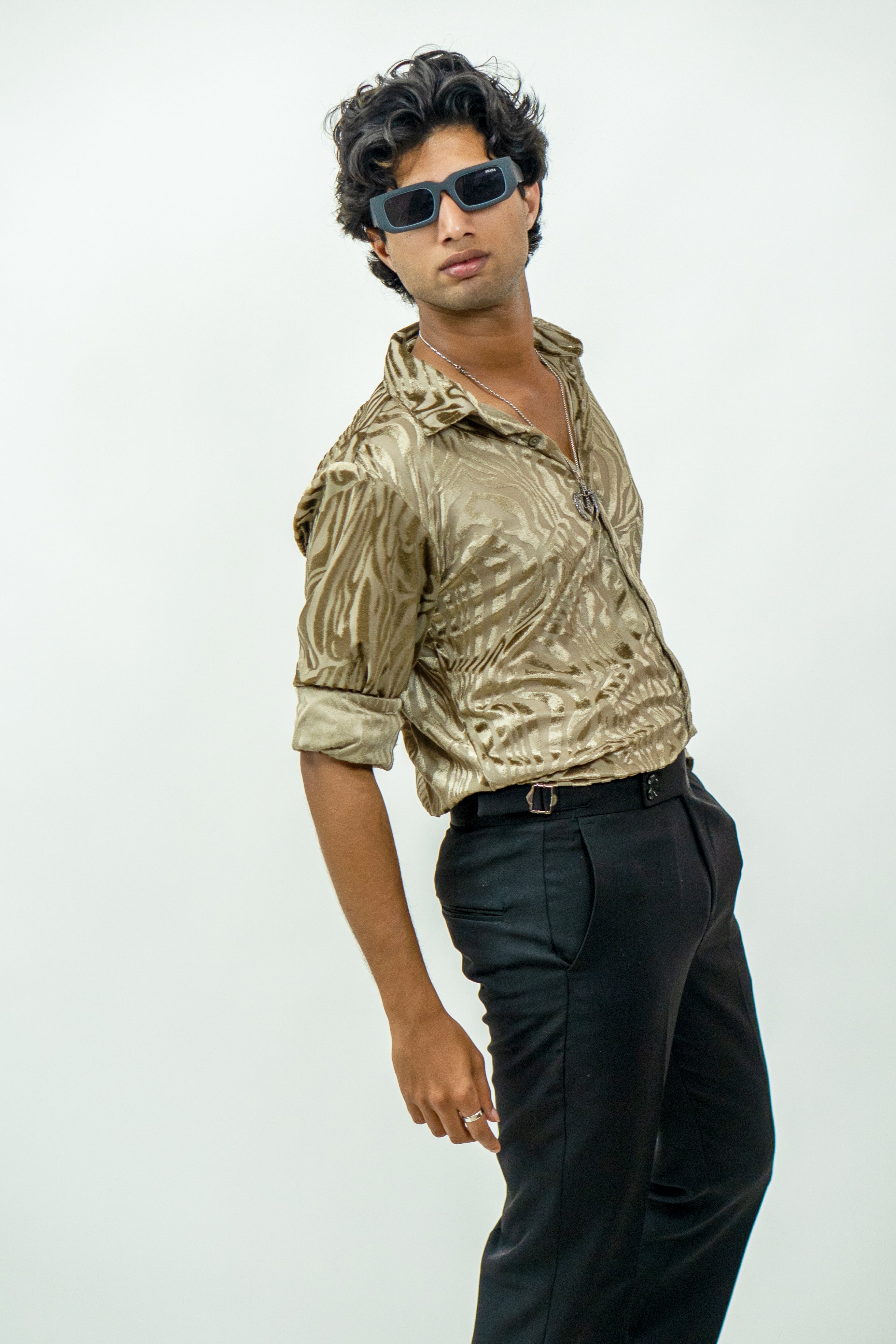 Dredge  Golden Zebra Print Party Wear Dredge