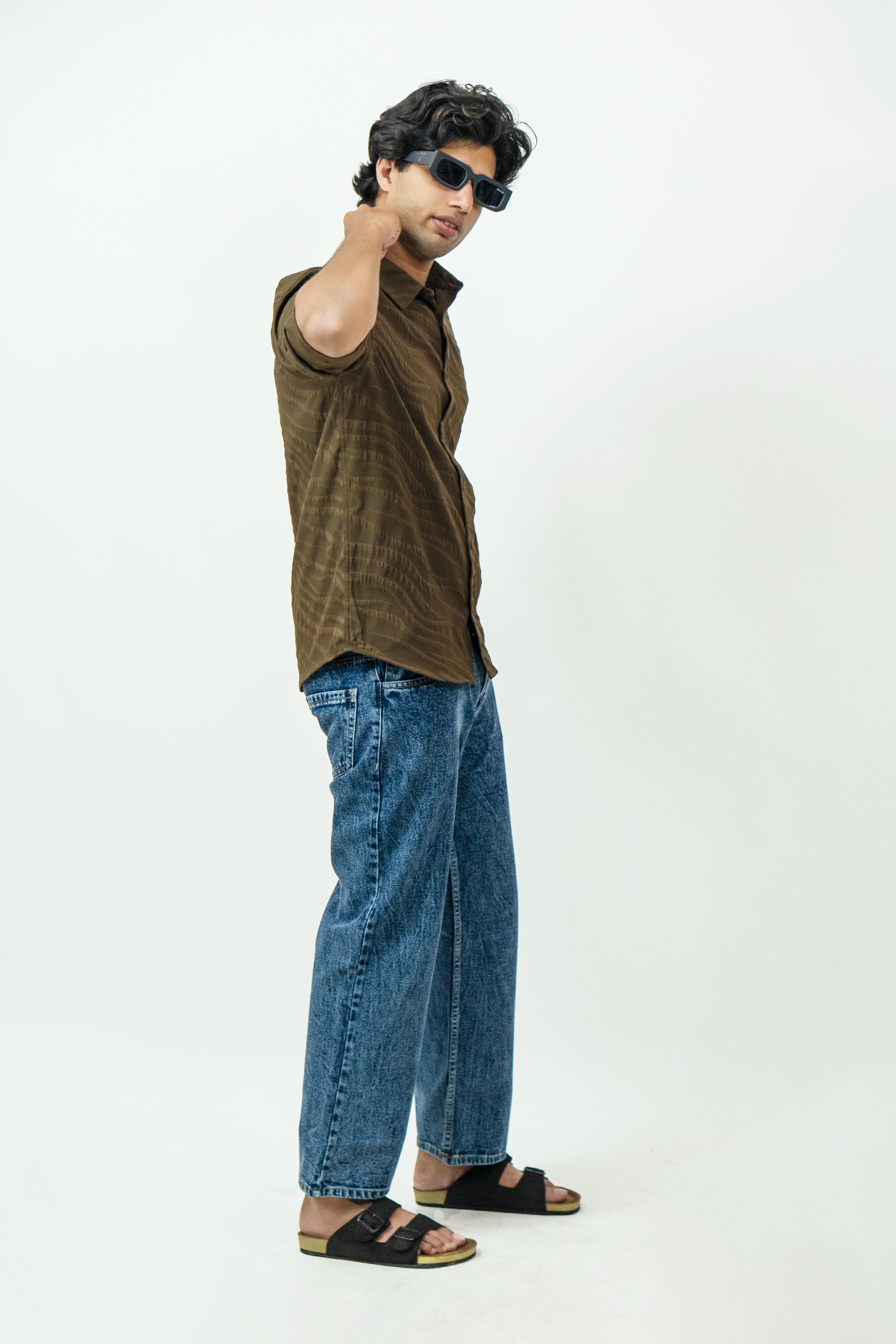 Dredge Textured Dark Brown Jacquard Shirt Dredge