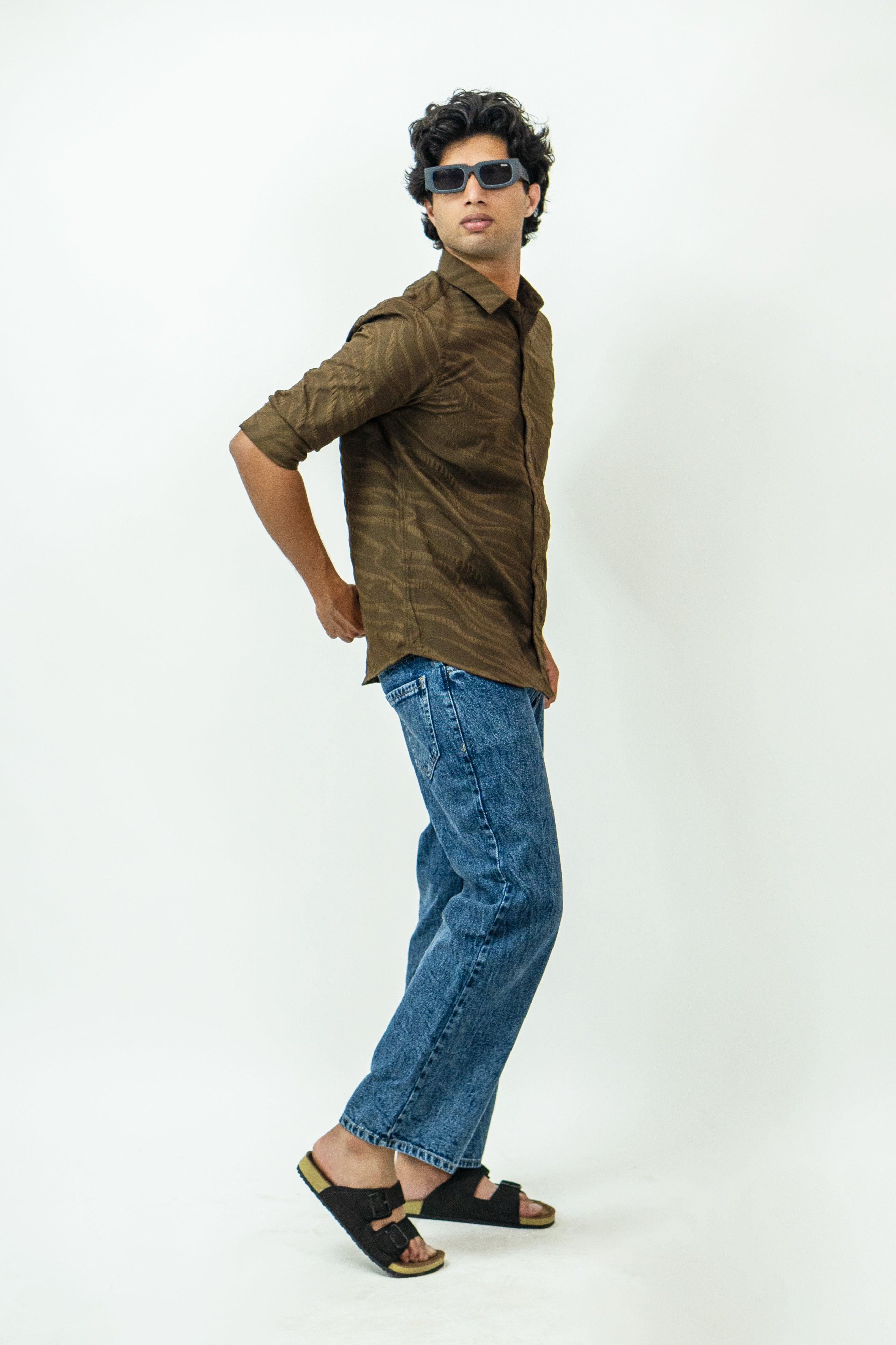 Dredge Textured Dark Brown Jacquard Shirt Dredge