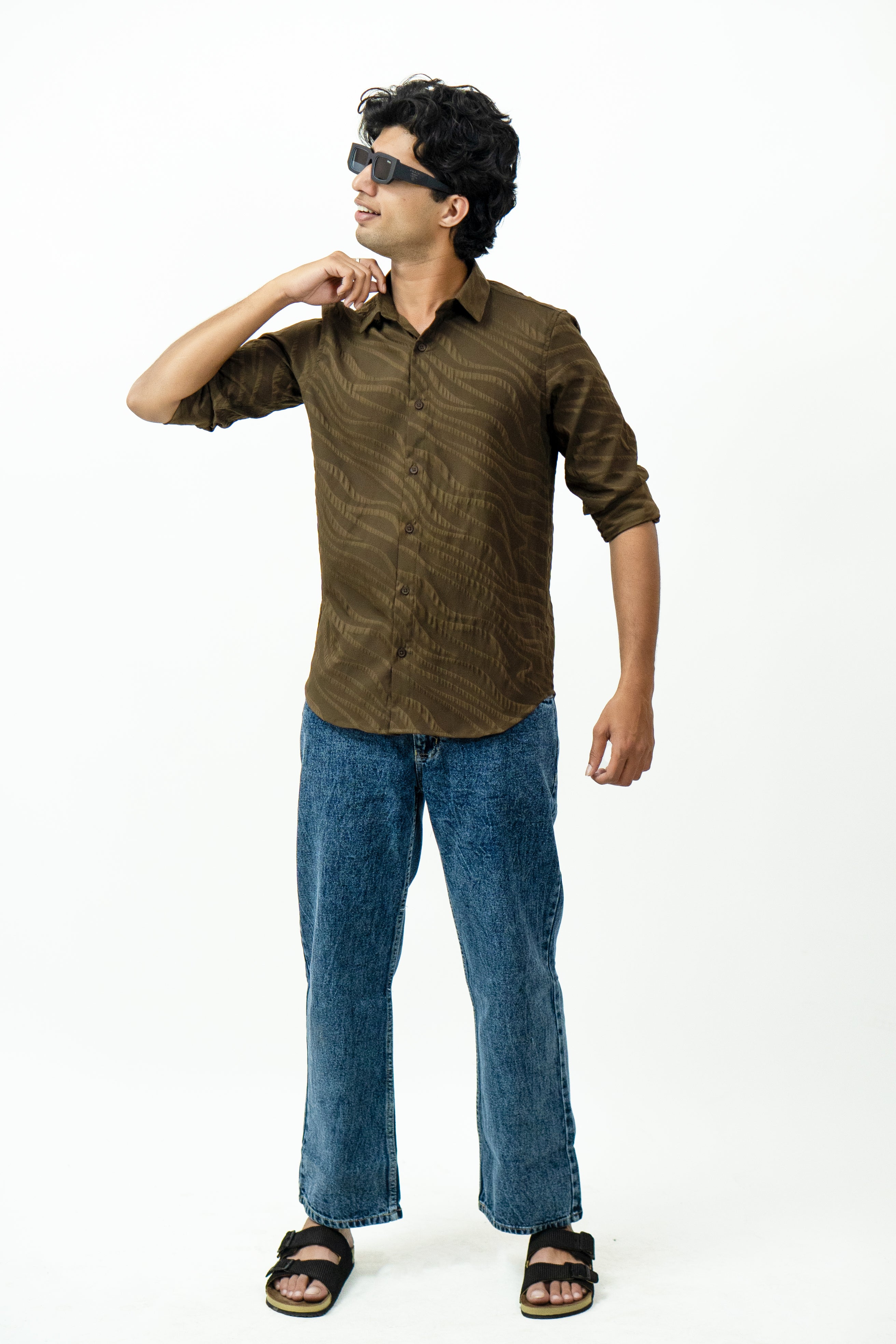 Dredge Textured Dark Brown Jacquard Shirt Dredge