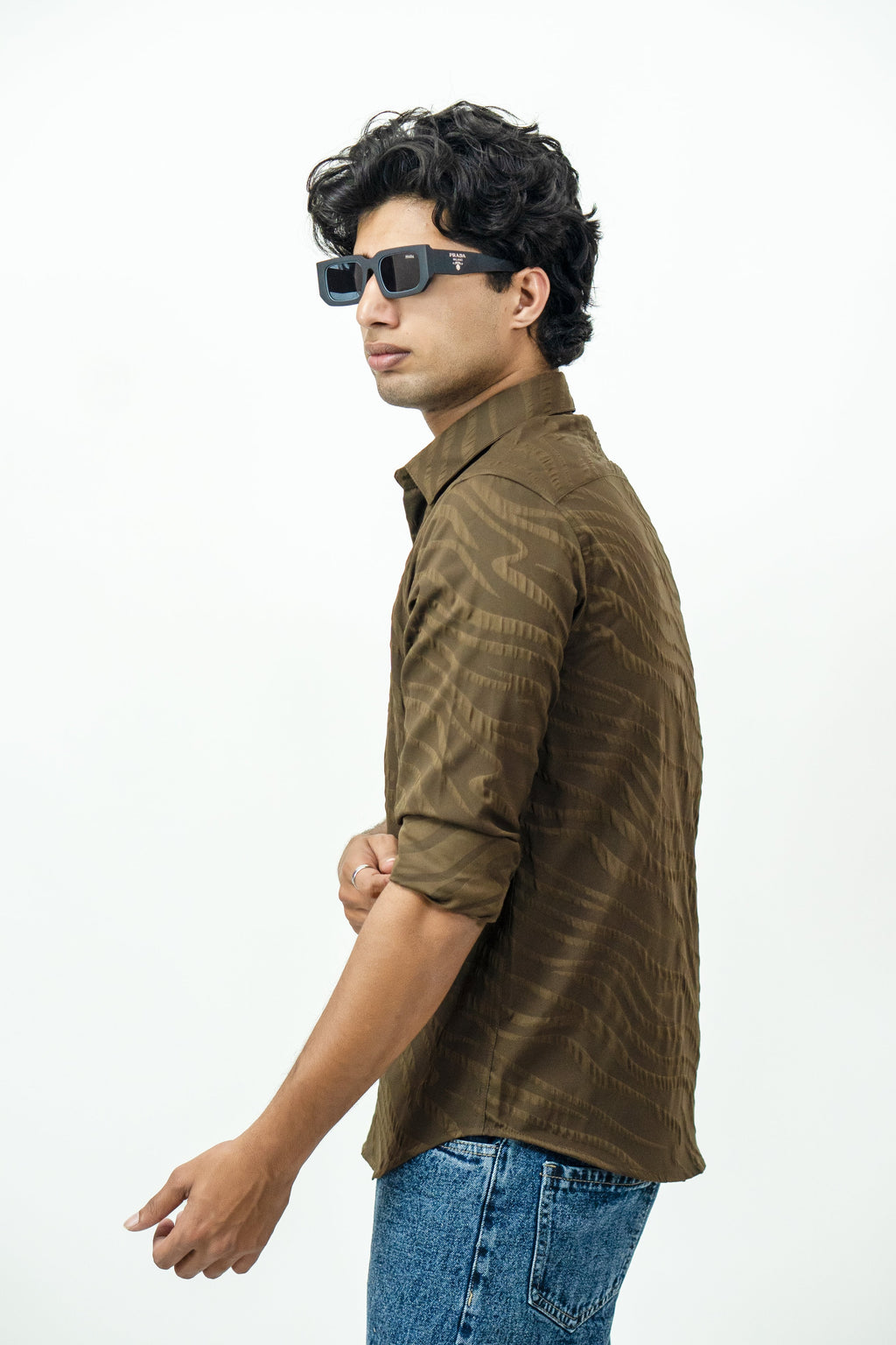 Dredge Textured Dark Brown Jacquard Shirt Dredge
