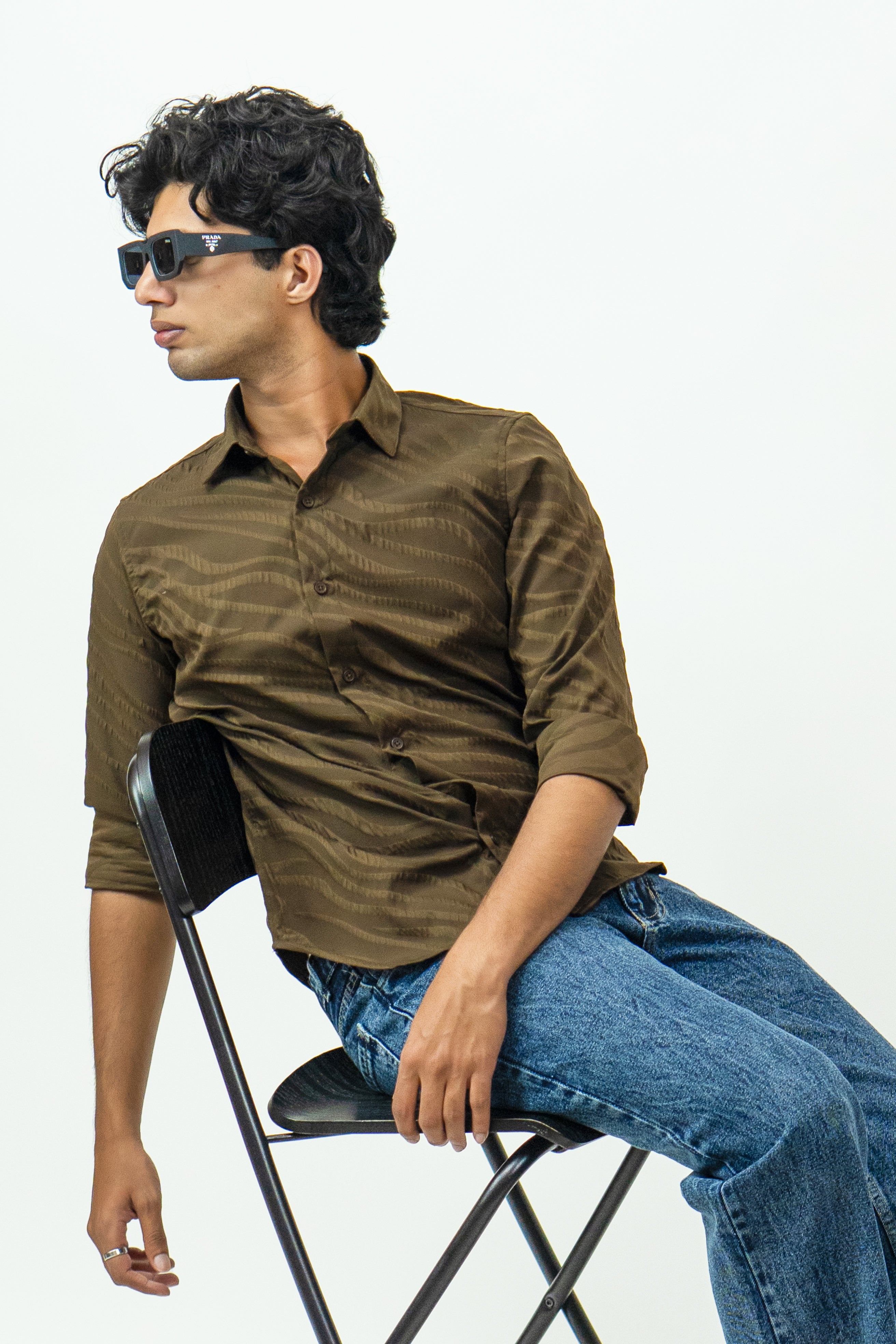 Dredge Textured Dark Brown Jacquard Shirt Dredge