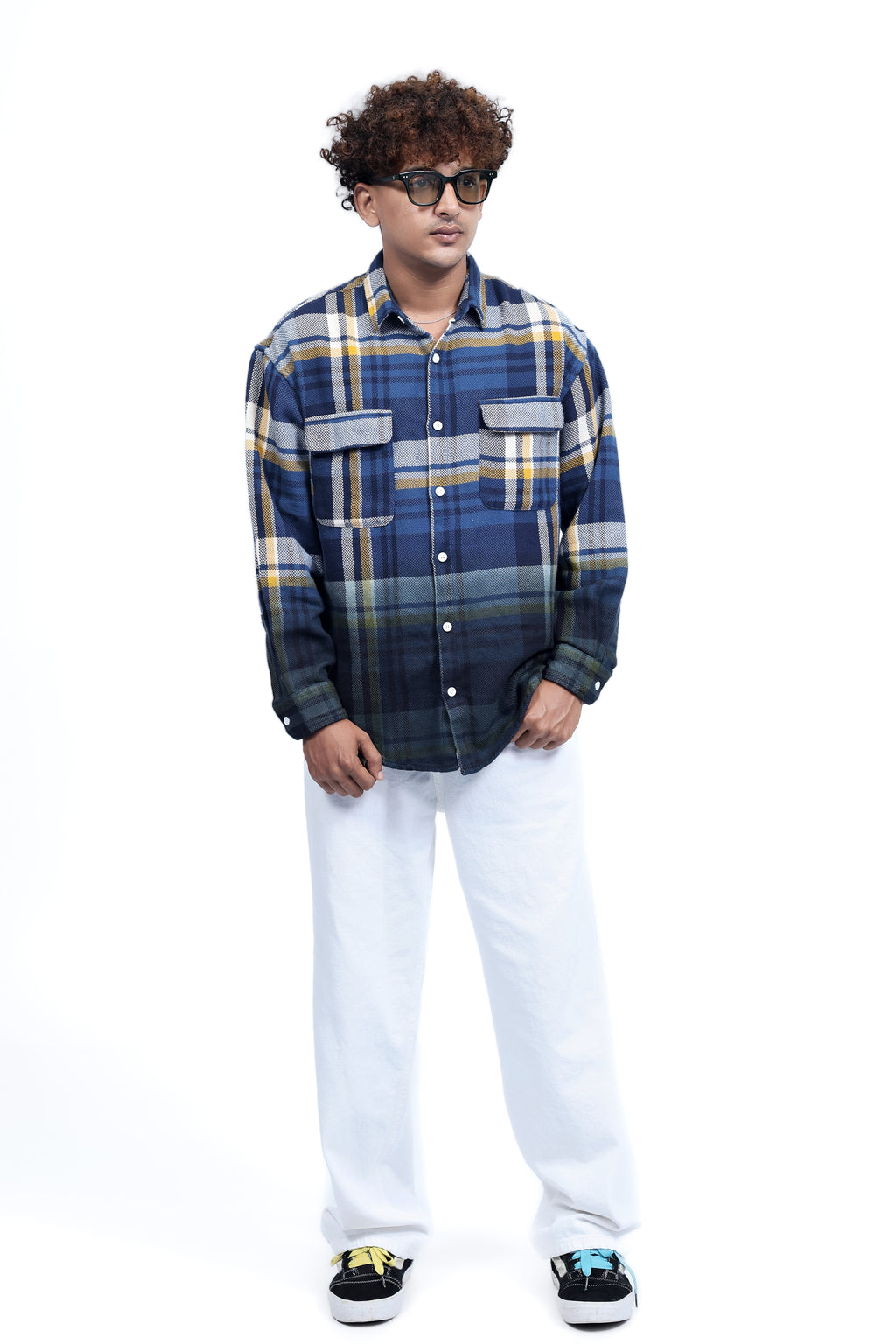 Dredge Men's Dyed Shirts Blue & Yellow Plaid