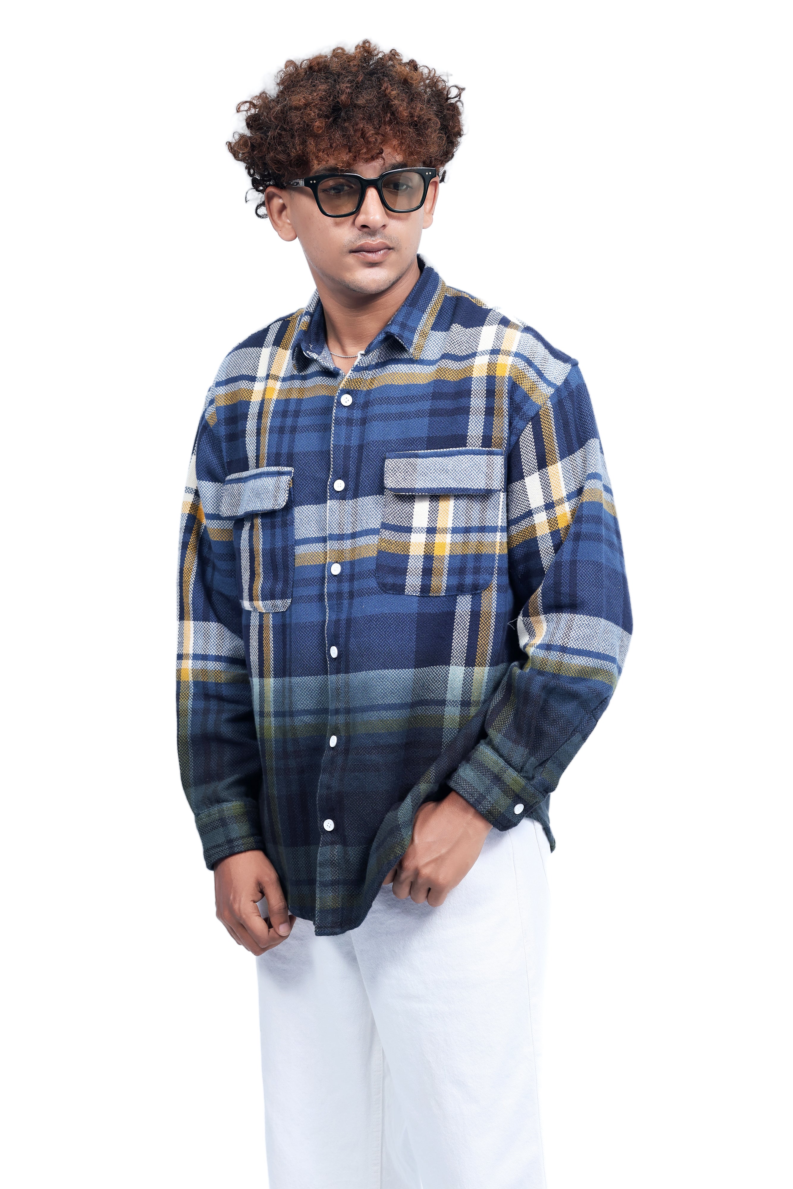 Dredge Men's Dyed Shirts Blue & Yellow Plaid