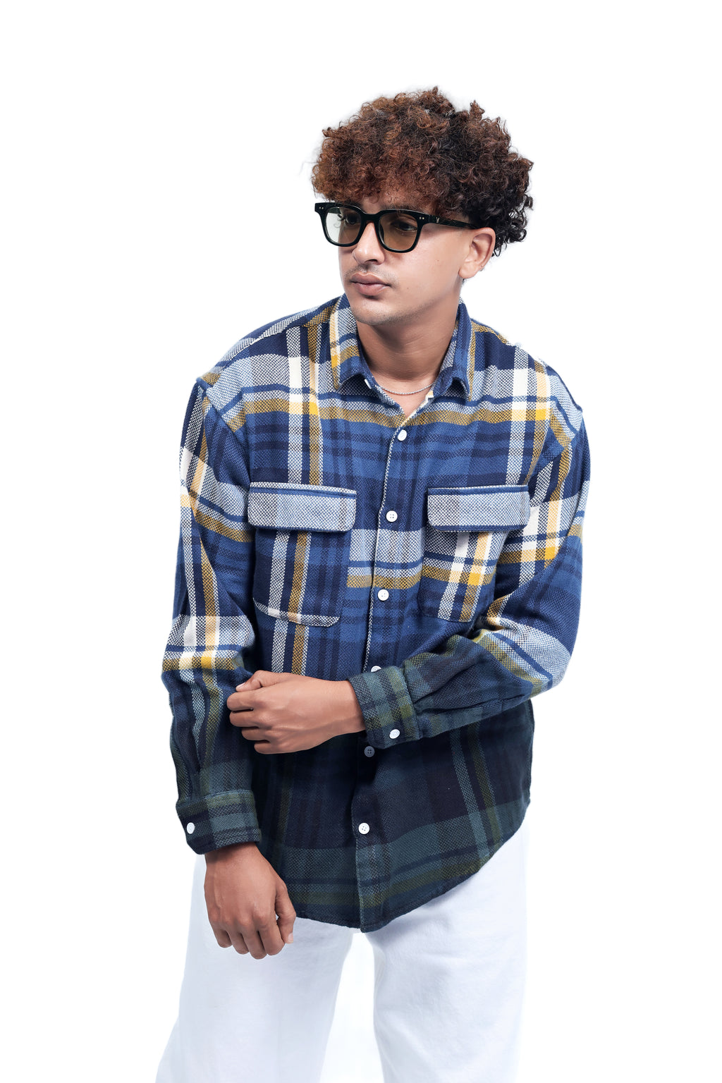 Dredge Men's Dyed Shirts Blue & Yellow Plaid