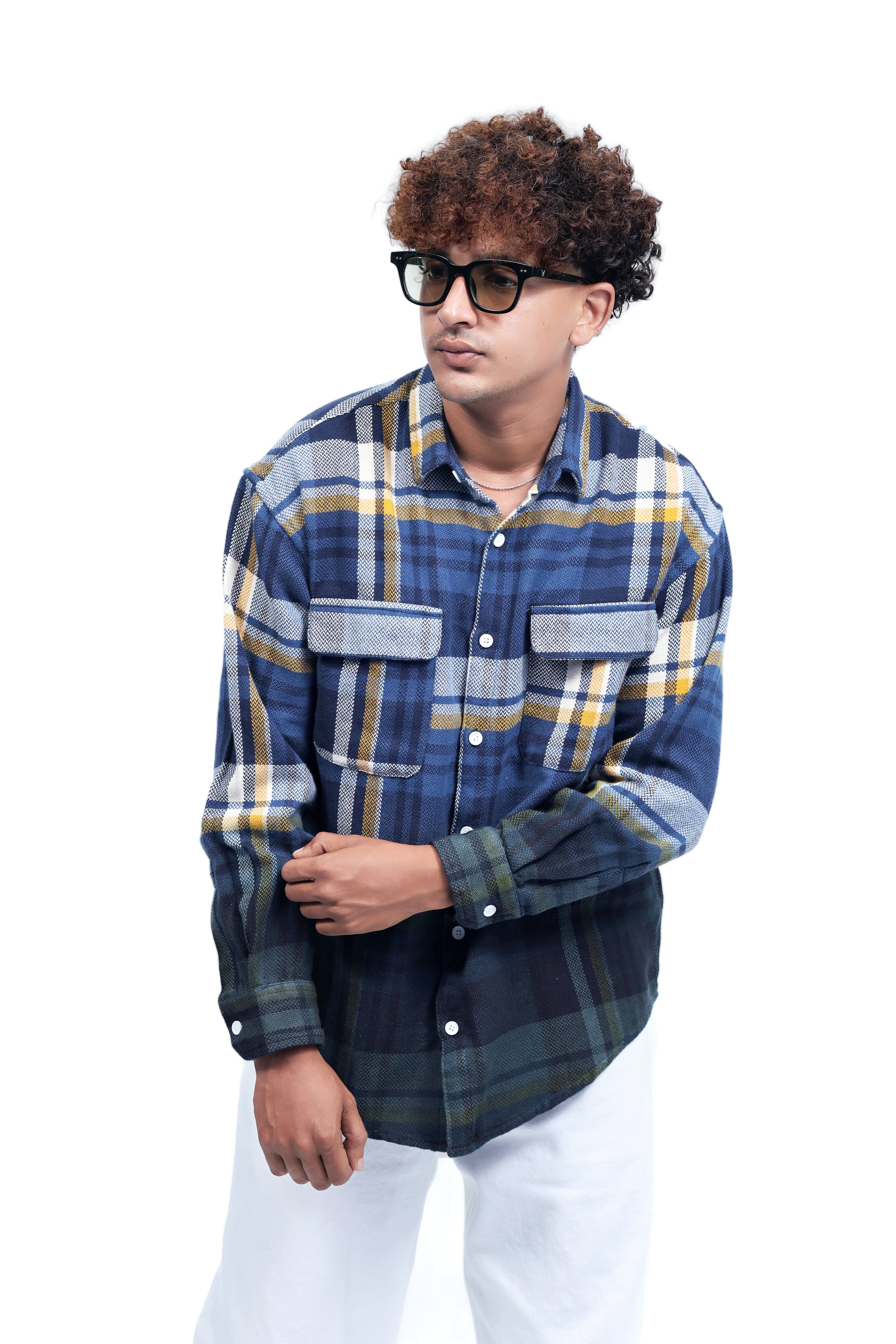 Dredge Men's Dyed Shirts Blue & Yellow Plaid