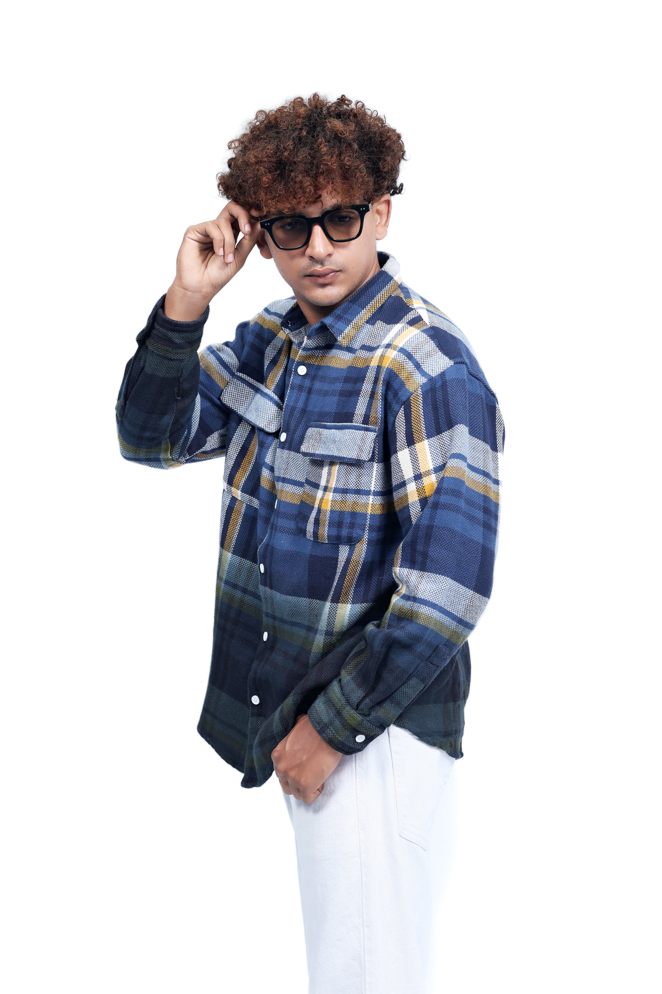 Dredge Men's Dyed Shirts Blue & Yellow Plaid