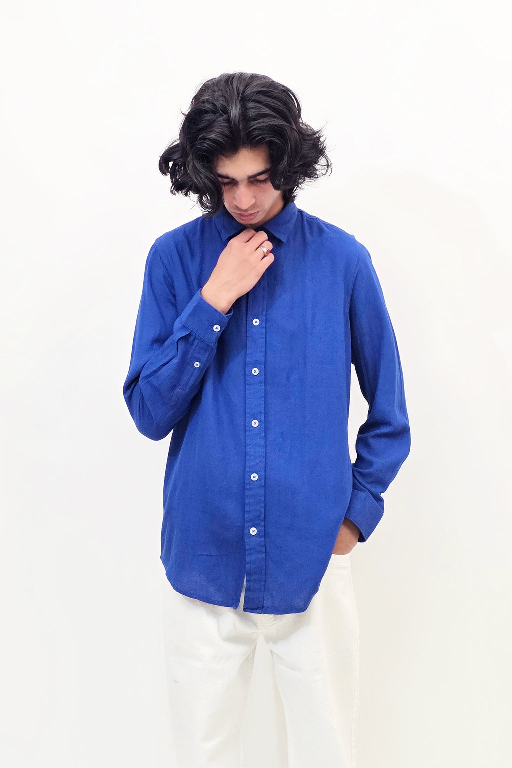 Linen Dark Denim Blue Shirt