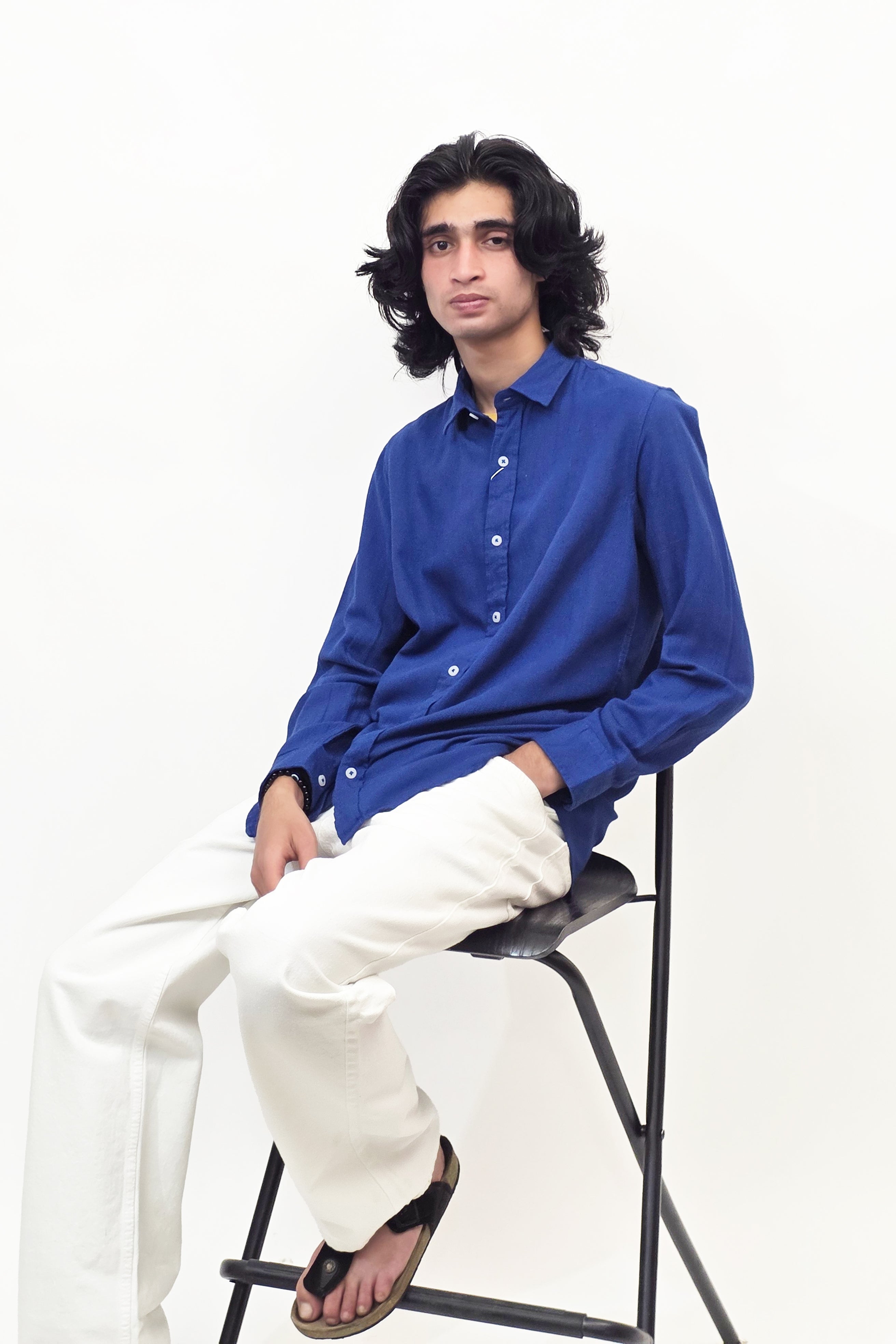 Linen Dark Denim Blue Shirt